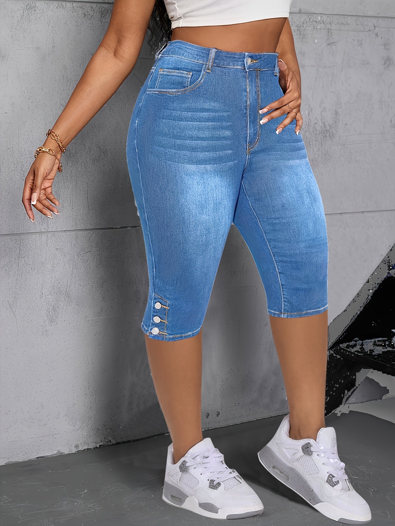 Plus Size Stretch Mid-Rise Straight Leg Pants Elastic Waist Casual Trousers