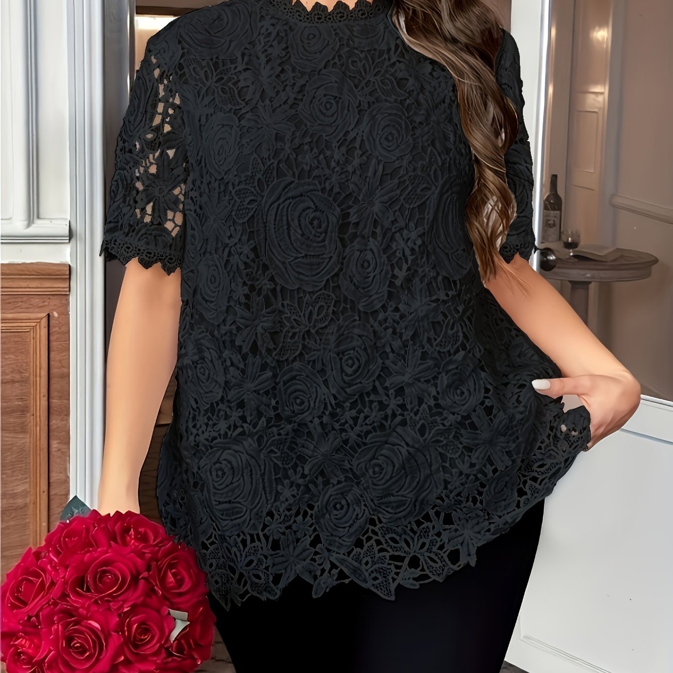 Plus o'lcham ayollar uchun korsetli tasmali orqa tugma old kiyim, yengil, yarim shaffof top