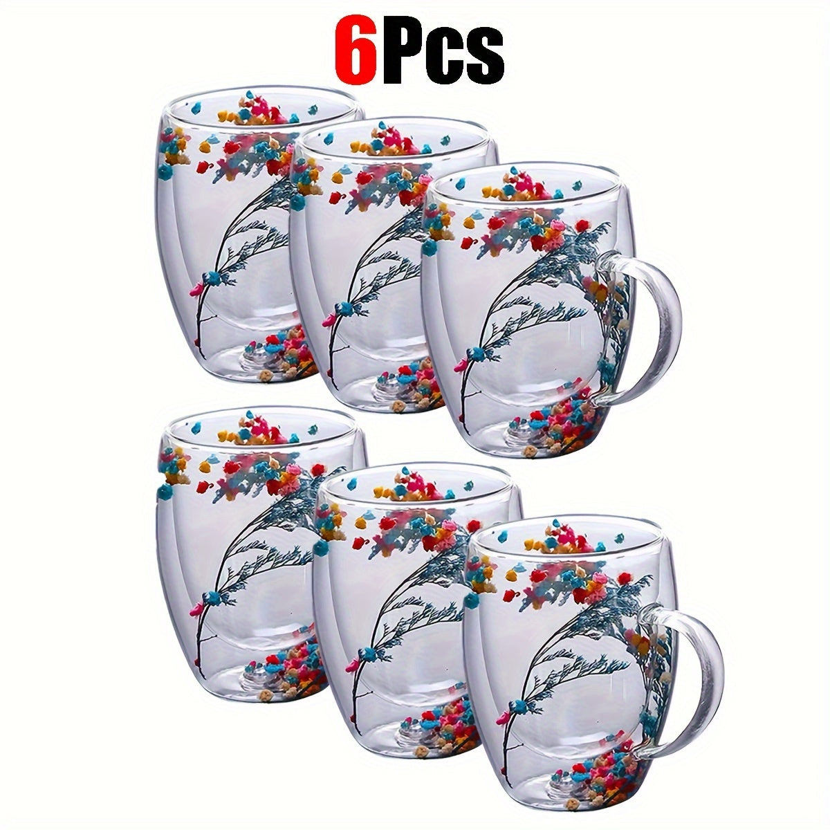 11.830z Ikki devorli Shisha Qahva Kofesi Quruq Gullarla, Izolyatsiya, Espresso, Muzli Qahva, Sharbati uchun Qayta ishlatiladigan - Faqat Qo'lda Yuvish - 2-4-6ta