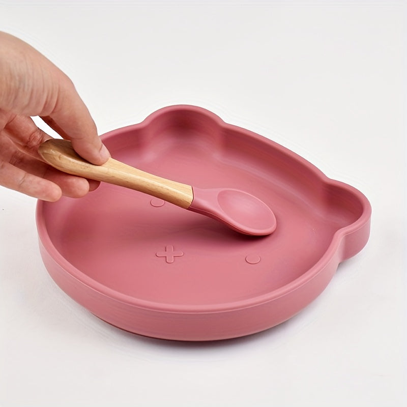 Plato de silicona para niños con secciones divididas y ventosa, libre de BPA, de grado alimenticio, duradero, fácil de limpiar
