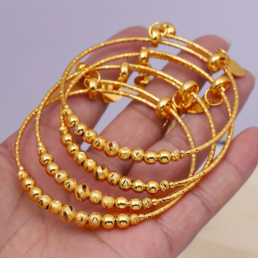 Set of 2 Gold Plated Beaded Adjustable Bangles for Women Bridal Jewelry