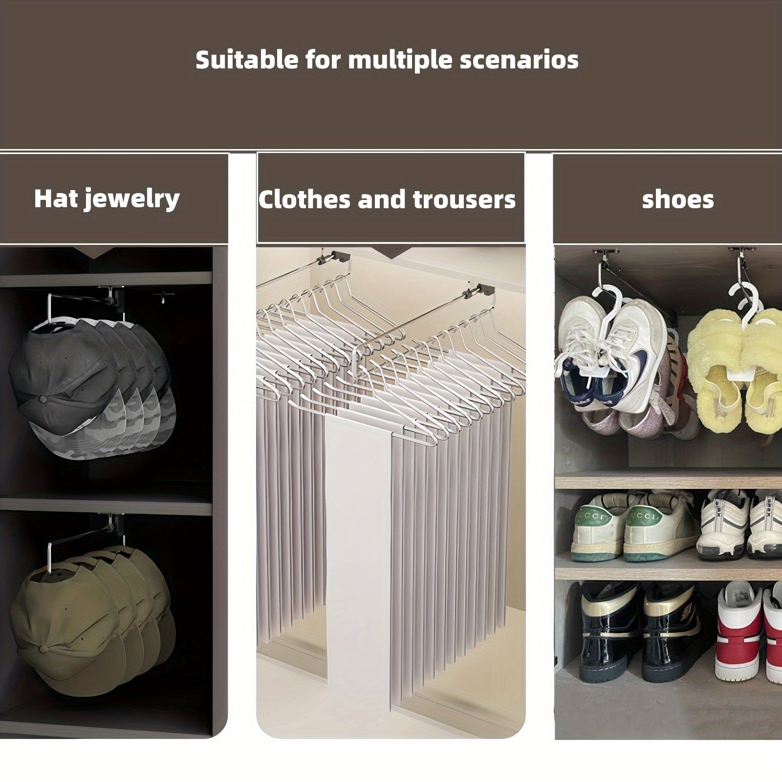 Sozlanadigan zanglamaydigan po'latdan yasalgan shkaf tayoqasi va kiyimlar va poyabzal uchun tortib olinadigan osma qismi