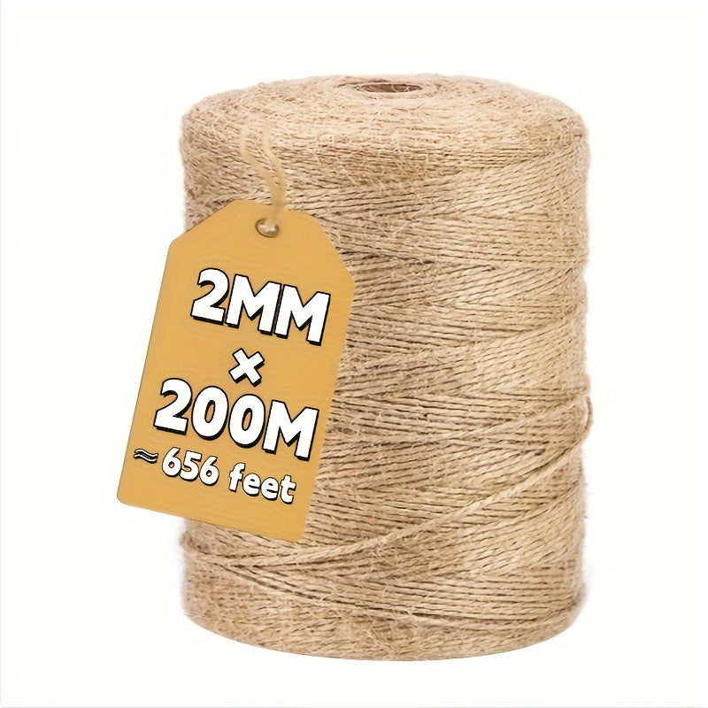 Durable Jute Rope 656 Feet 2mm Thick for Crafts Gardening Gift Wrapping Decorations