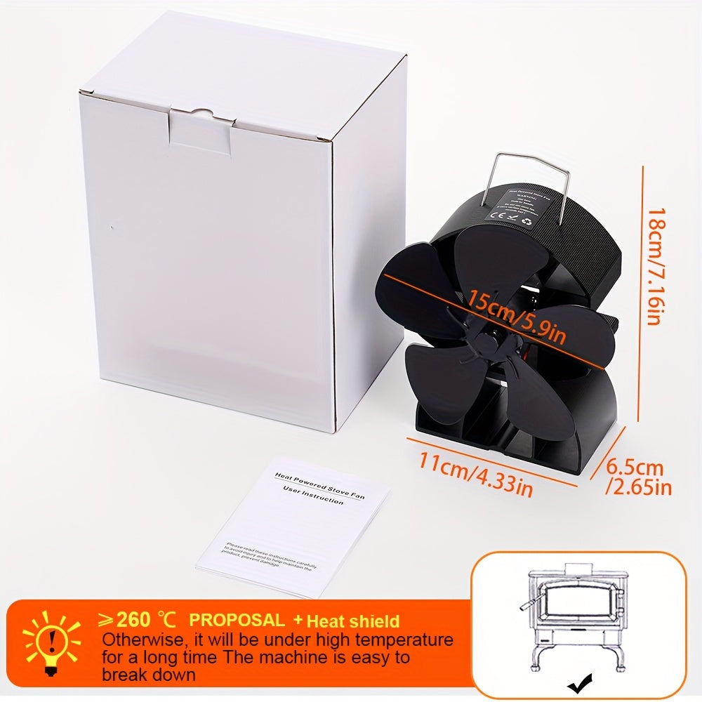 Portable Heat Powered Stove Fan for Wood Burners, Eco-Friendly 5-Blade Air Circulation