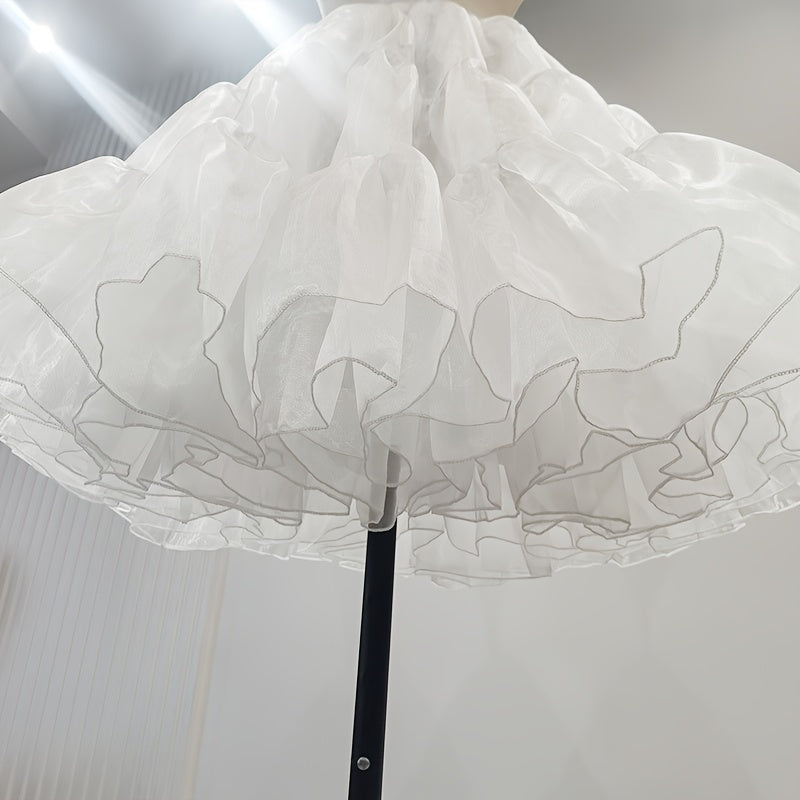 Women's White Skirt with Ice Yarn Splicing and 3-Layer Support Yarn