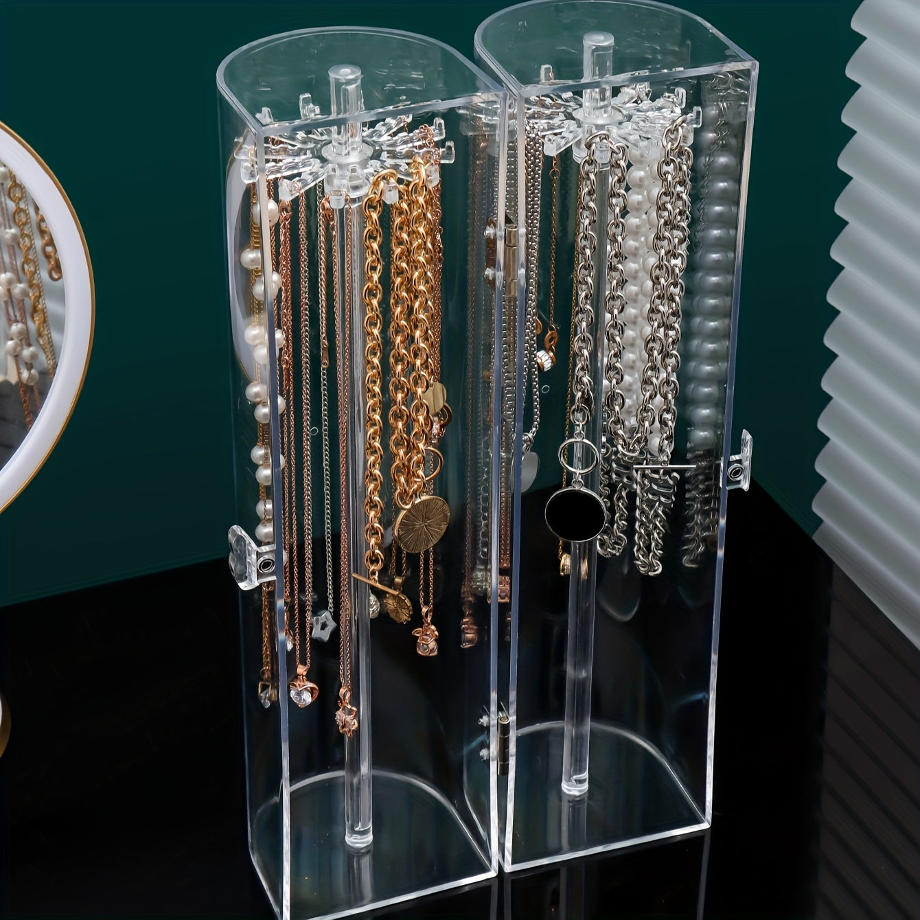 Dustproof Necklace Storage Box with Transparent Display Rack for Jewelry Organization