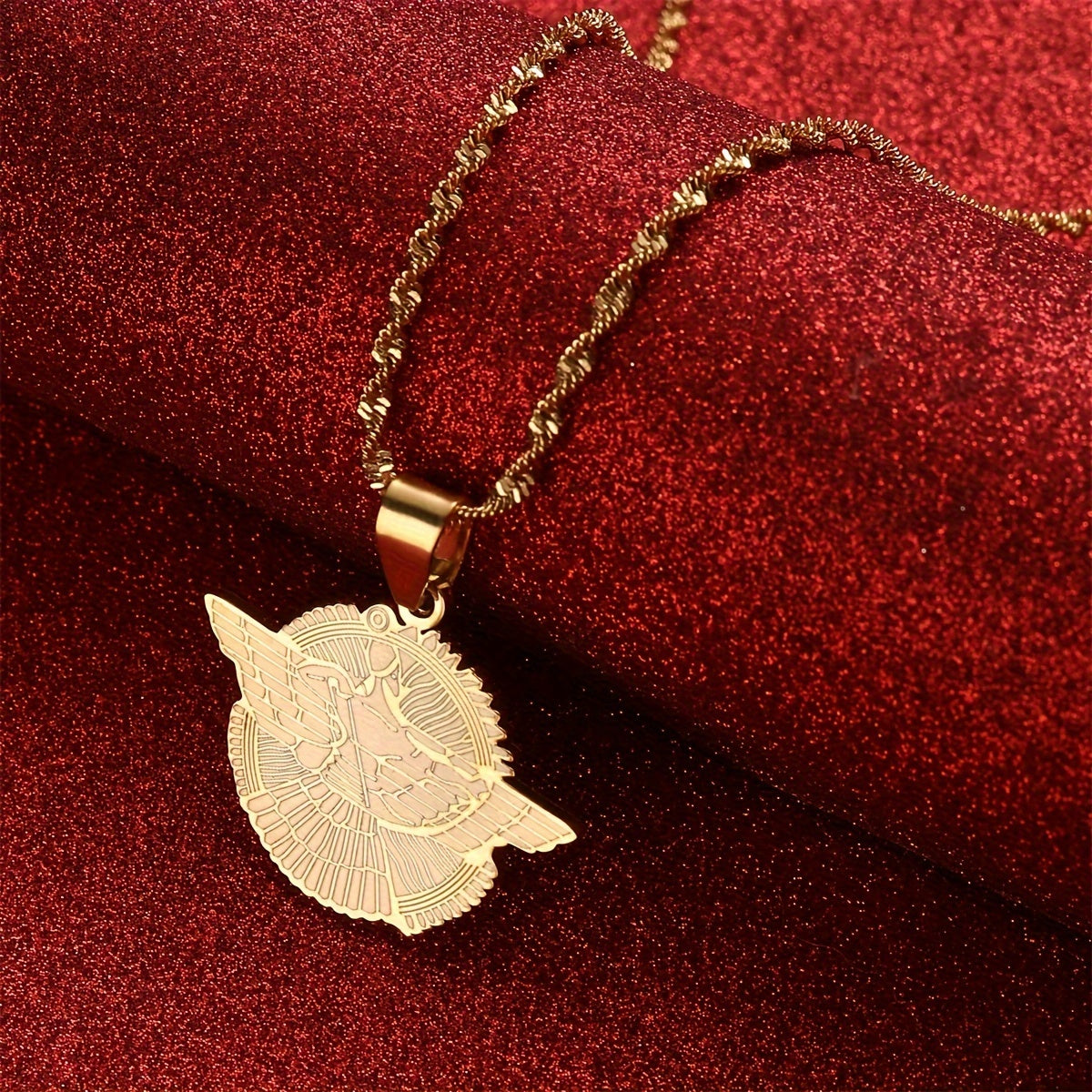 Assyrian Symbol Pendant Necklace Stainless Steel Gold or Silver Finish