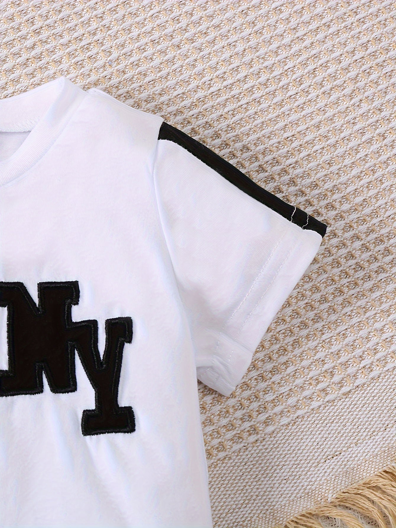 Kids Boys T-Shirt and Shorts Set Black and White Letter Print Polyester Spring Summer Movement Style