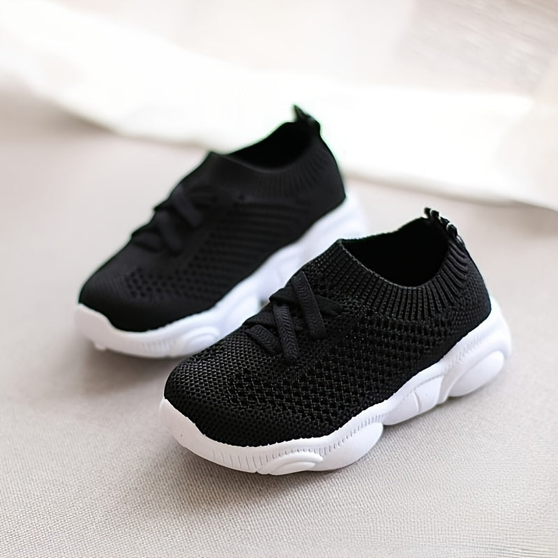 Kids Casual Sneakers Boys Girls Breathable Non-Slip Lace-Up Low Top Solid Color