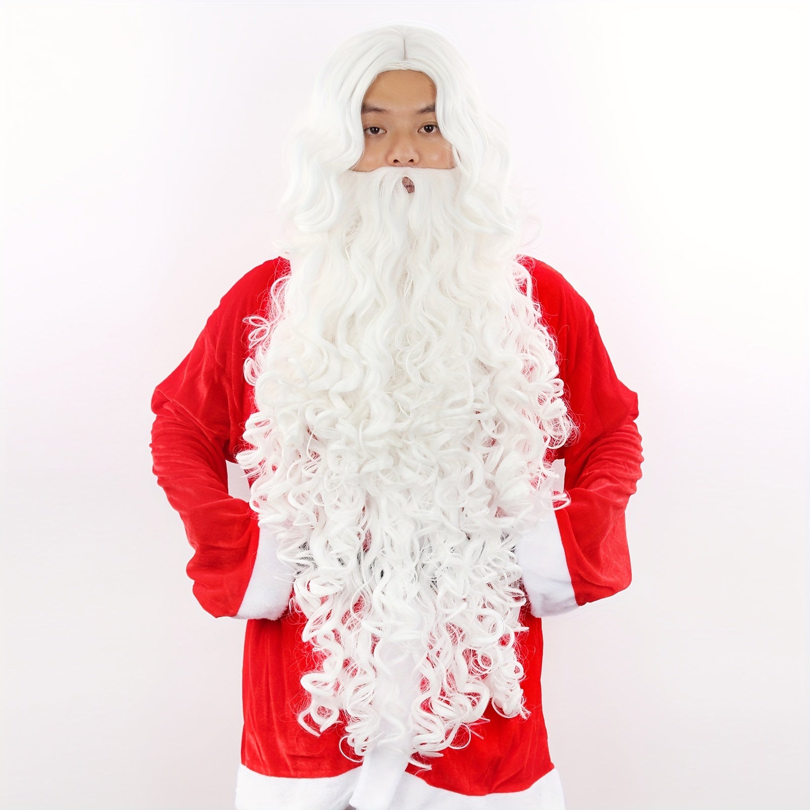 Santa Claus Beard Wig Men’s Costume Accessory White Curly Polyester Heat Resistant