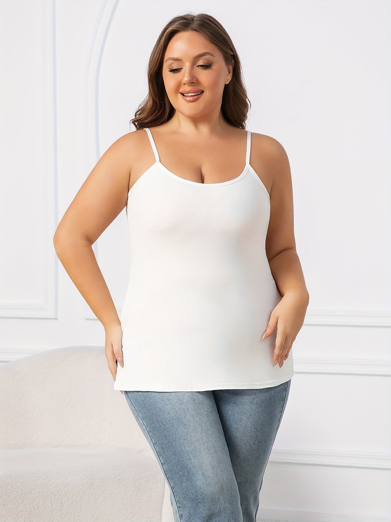 Women's Adjustable Strap Tank Tops 3-Pack Longline Camisole Solid Color Sleeveless Layering