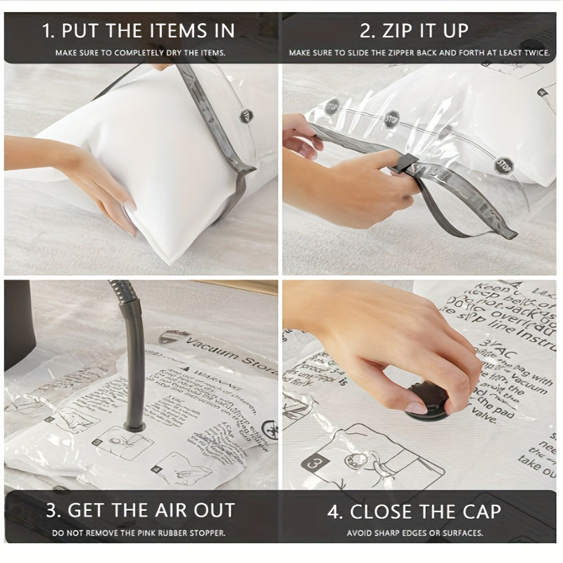 10 ta vakuum saqlash sumkasi qo'l nasos bilan - kiyim, yotoq, yostiq va ko'rpa to'shaklarni siqib, turli joylarda joyni tejash uchun muhrlangan joyni tejovchi sumkalar