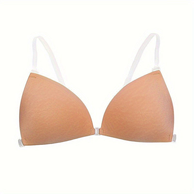 Invisible Push-Up Bra with Front Buckle Silicone Anti-Slip Stickers and Transparent Shoulder Straps