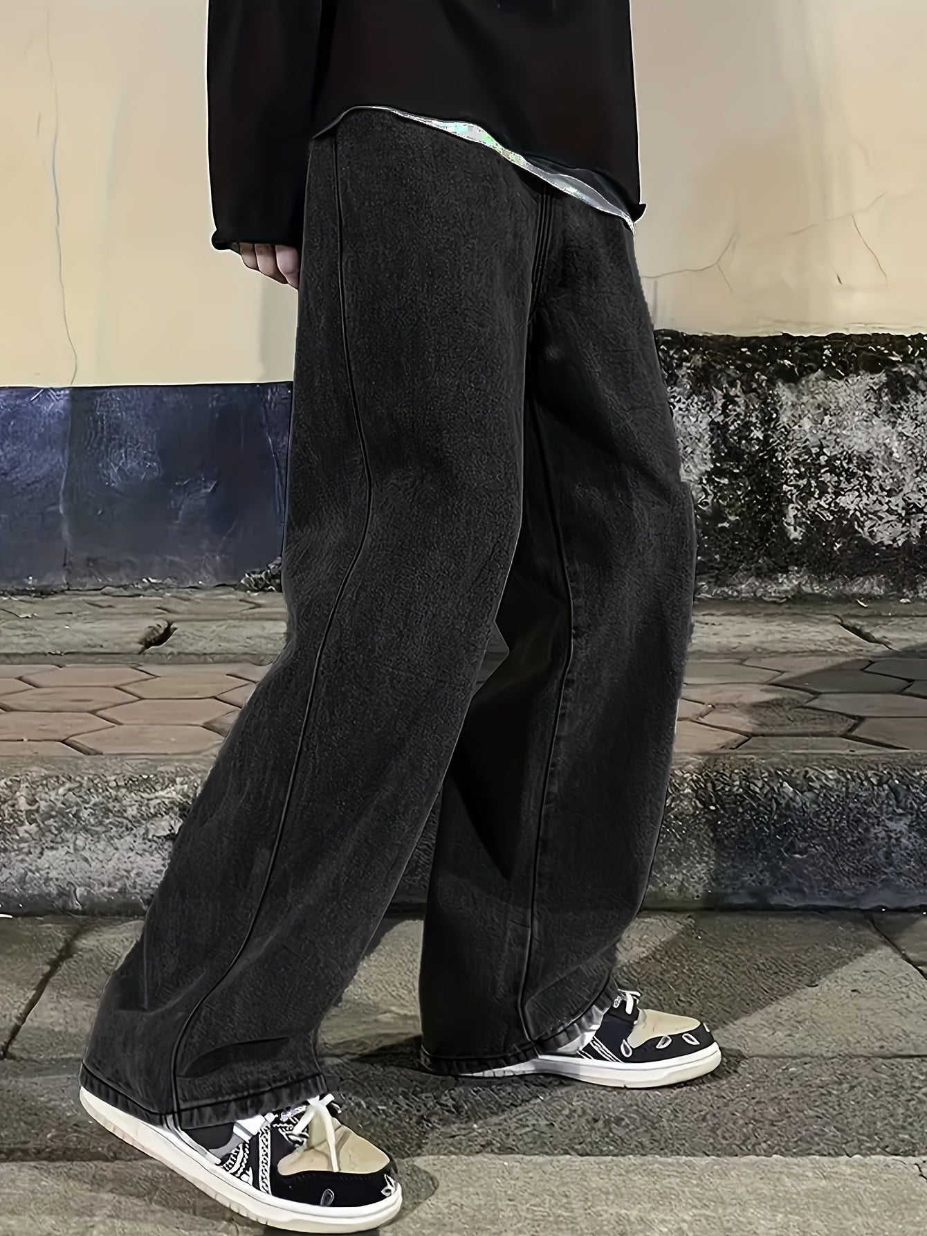 Men's Straight Leg Denim Jeans Casual Washed Mid-Length Solid Color Non-Stretch