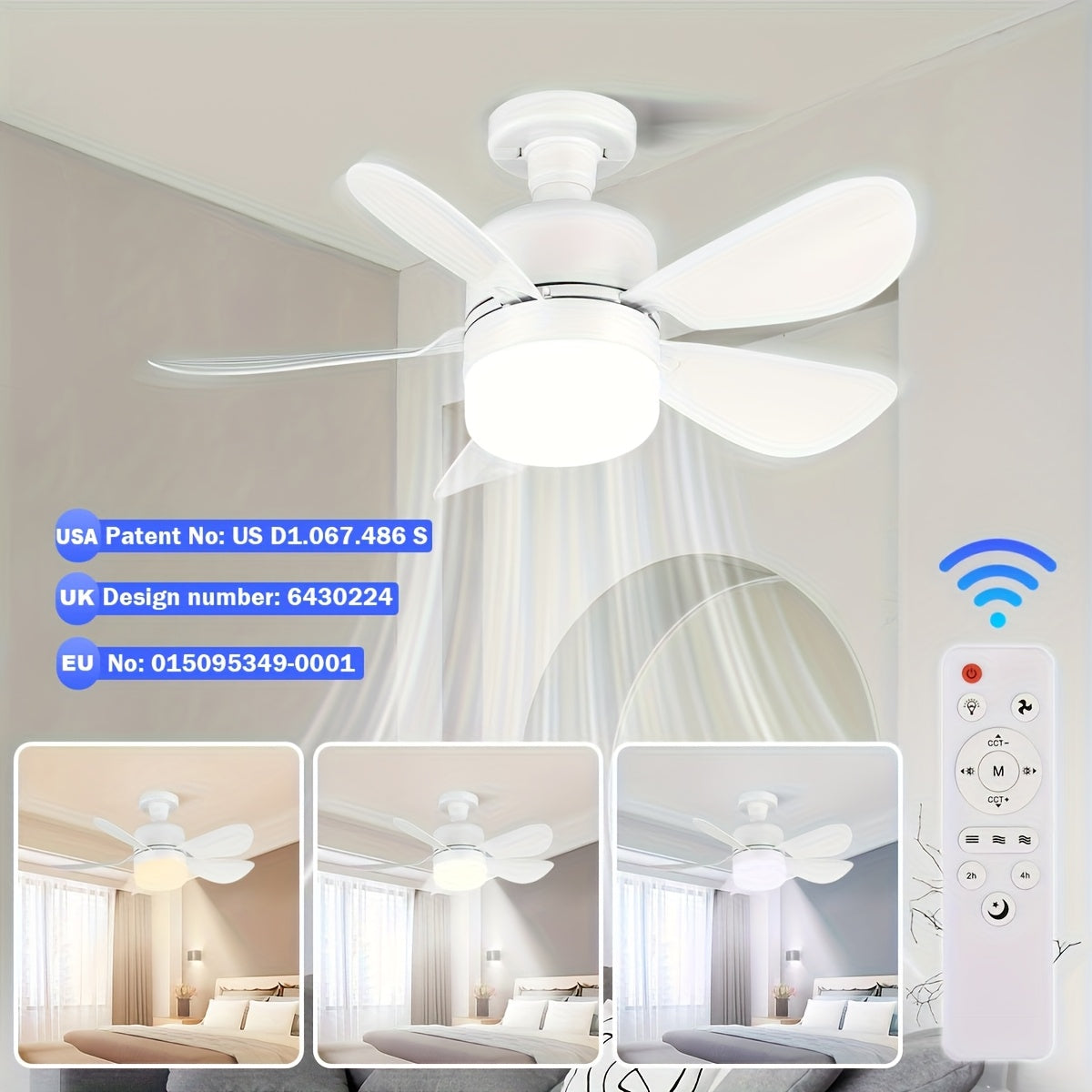 Oq Aqlli Shift Ventilyatori Yoritgichi Pult bilan - 3 Yoritish Rejimi va Tezlik, Oson O'rnatish, E26/E27 Baza - Turli Xonalar Uchun Ideal