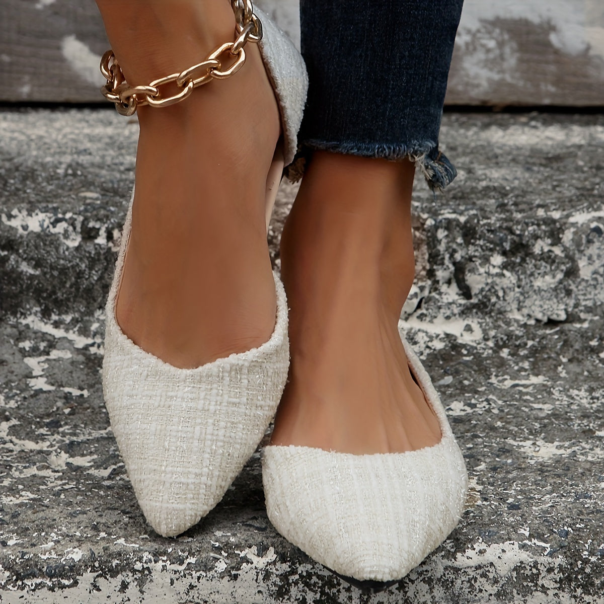 Women's Pointed Toe Flat Shoes, Open Side Slip-Ons, Comfortable Wide Shoes