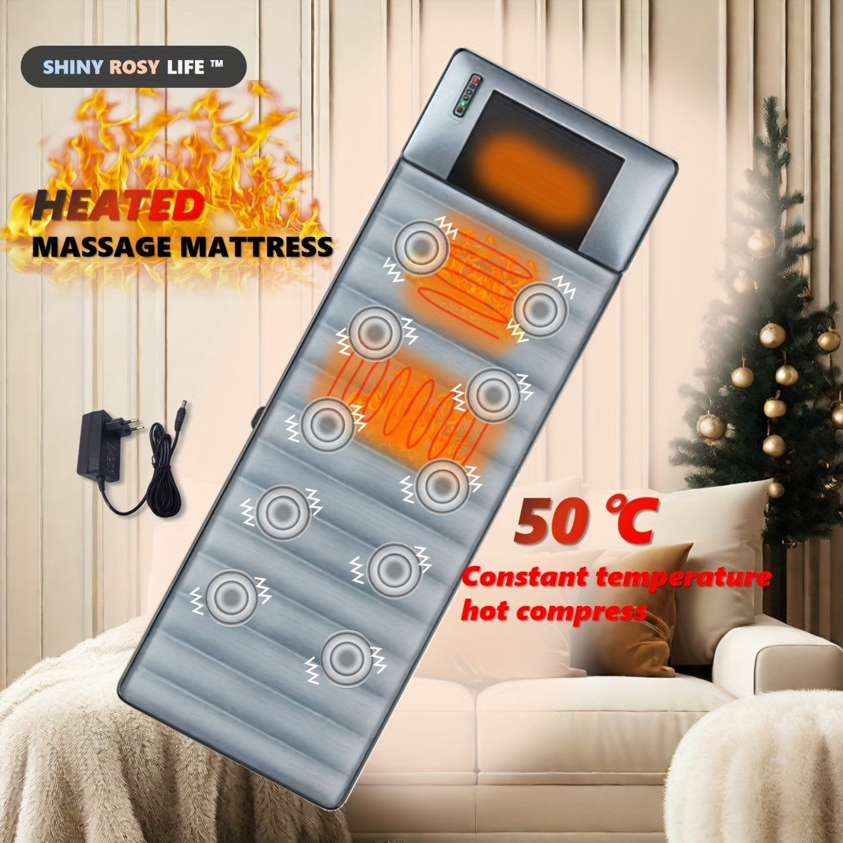 Massage Mattress with Heating, 10-Zone Vibration, Foot and Calf Massage, Grey Velvet Fabric