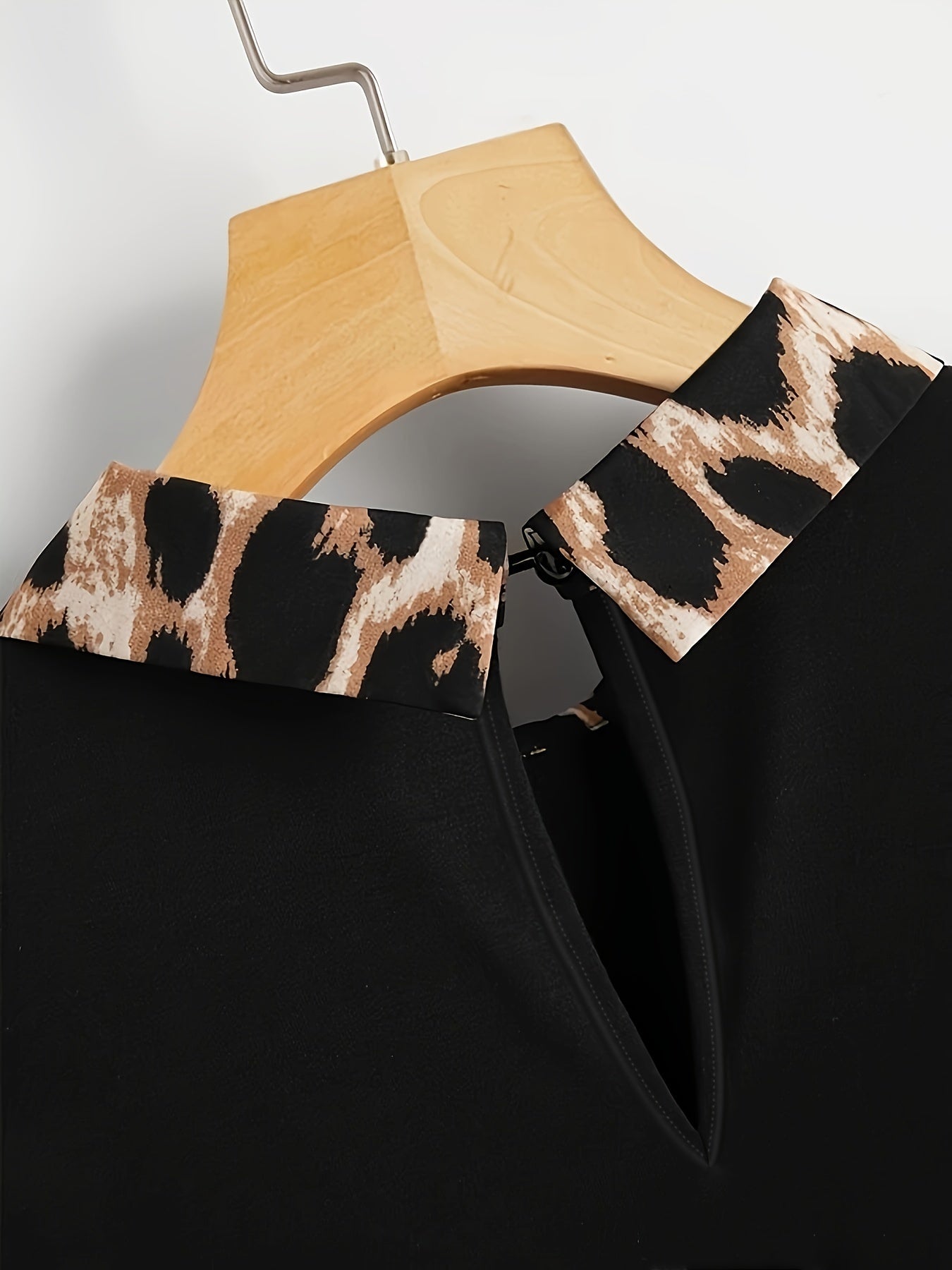 Plus Size Leopard Stitching Sweatshirt with Lapel Collar for Women