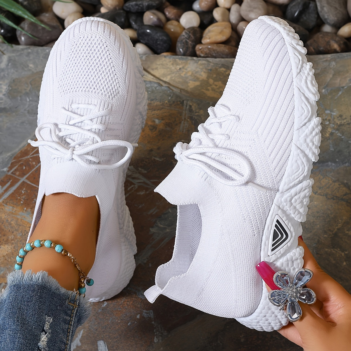 Women's Mesh Lace-Up Casual Sneakers Breathable Lightweight Running Shoes