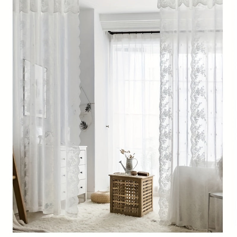 White Romantic Lace Sheer Curtain for Living Room Balcony and Door