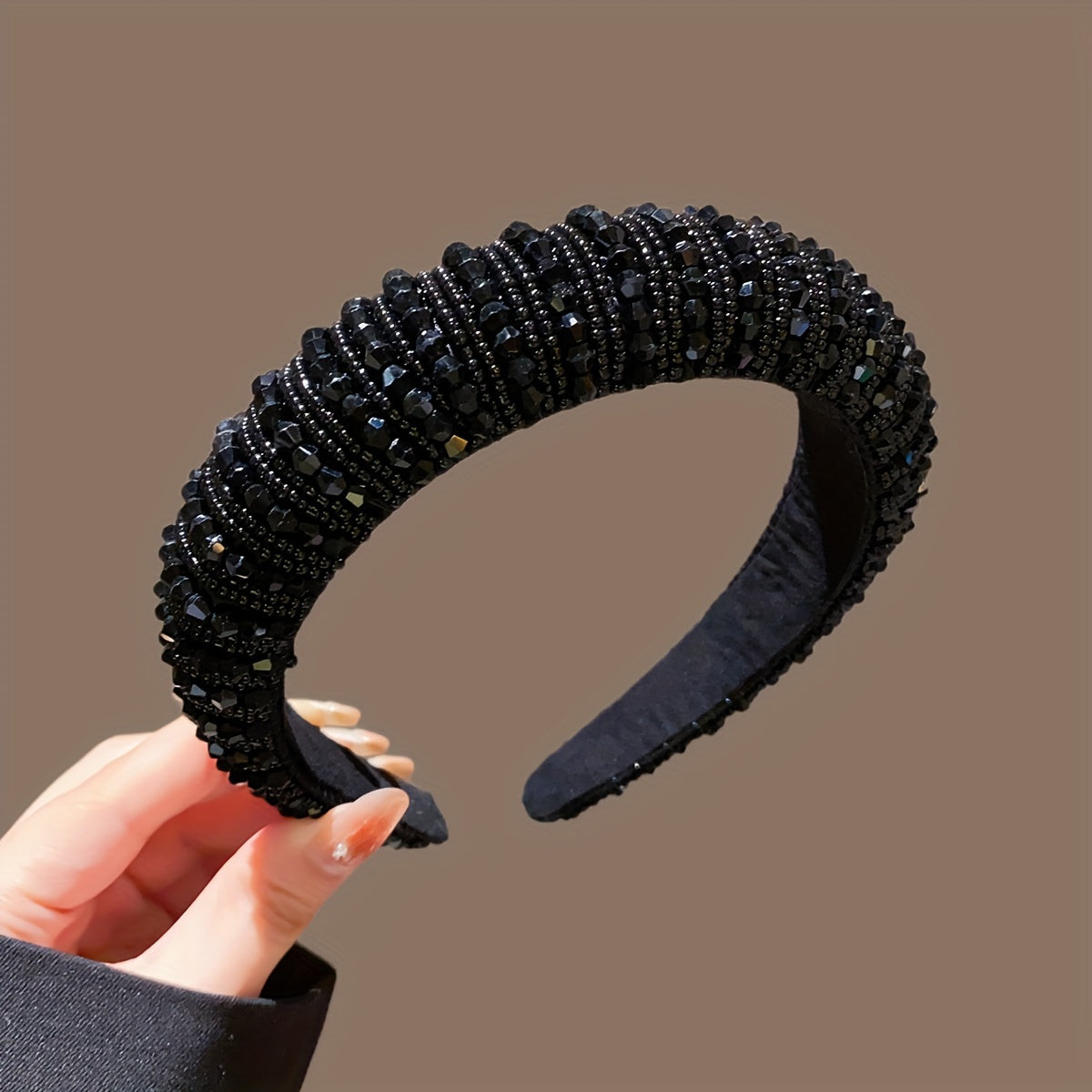 Faux Pearl Rhinestone Hairband for Women Solid Color Headband for Parties and Daily Wear