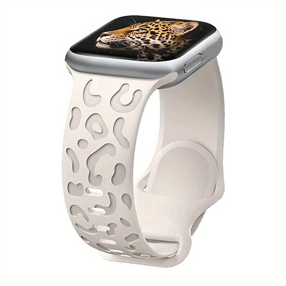 Waterproof Silicone Watch Band for IWatch Series 8 7 6 5 4 3 2 SE Leopard Engraved