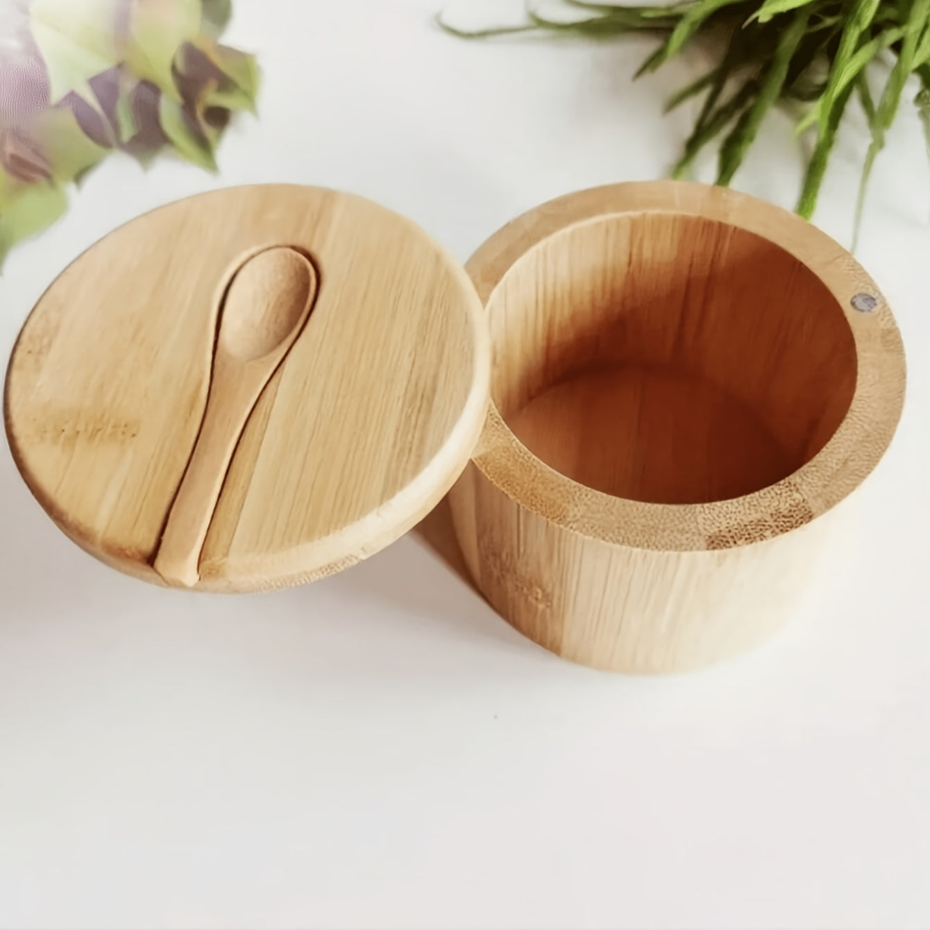 Wooden Spice Jar with Latch Lid and Spoon Microwave Safe Kitchen Storage Container for Coffee Beans Tea Grains Seasonings