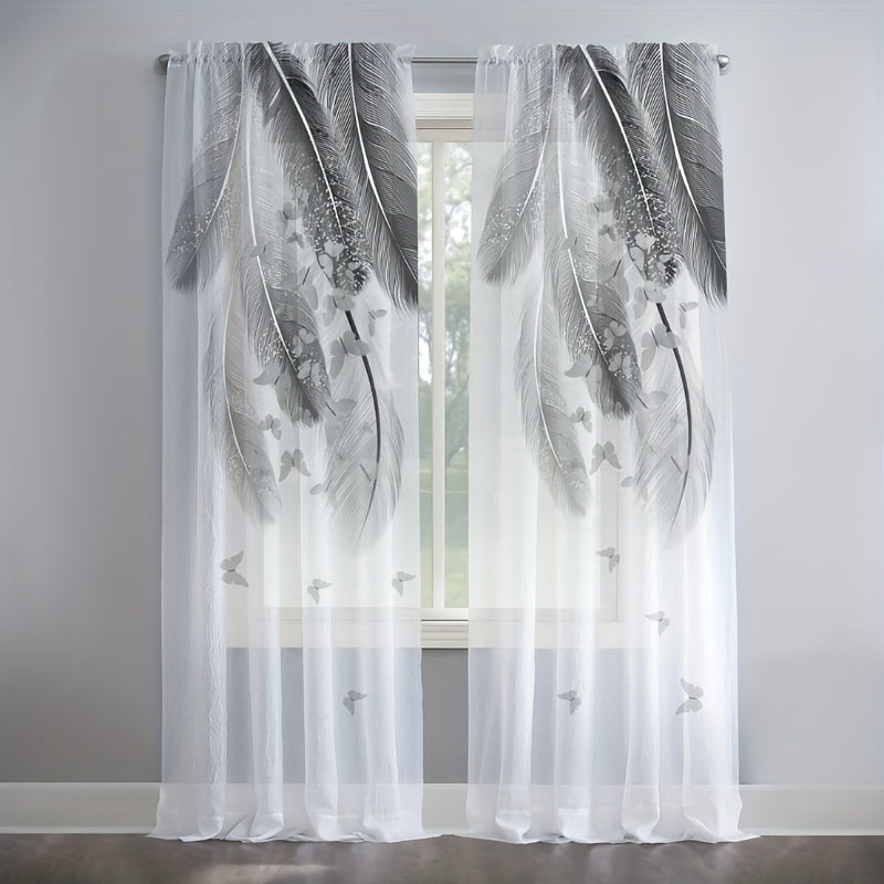 Set of 2 Feather Print Curtains for Bedroom Living Room Office Kitchen