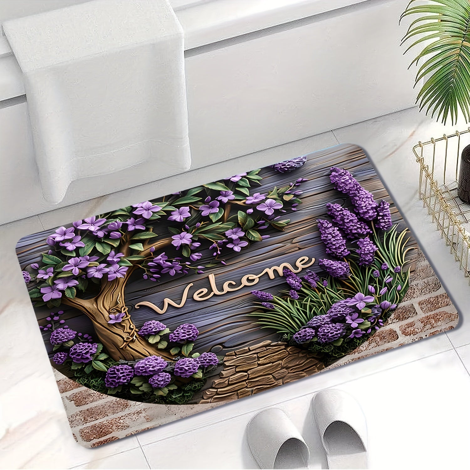 Приглашающий коврик из лаванды с противоскользящими свойствами - легко чистится в стиральной машине, подходит для различных комнат, включая гостиную, спальню и ванную - высококачественный полиэстер для долговечного домашнего декора