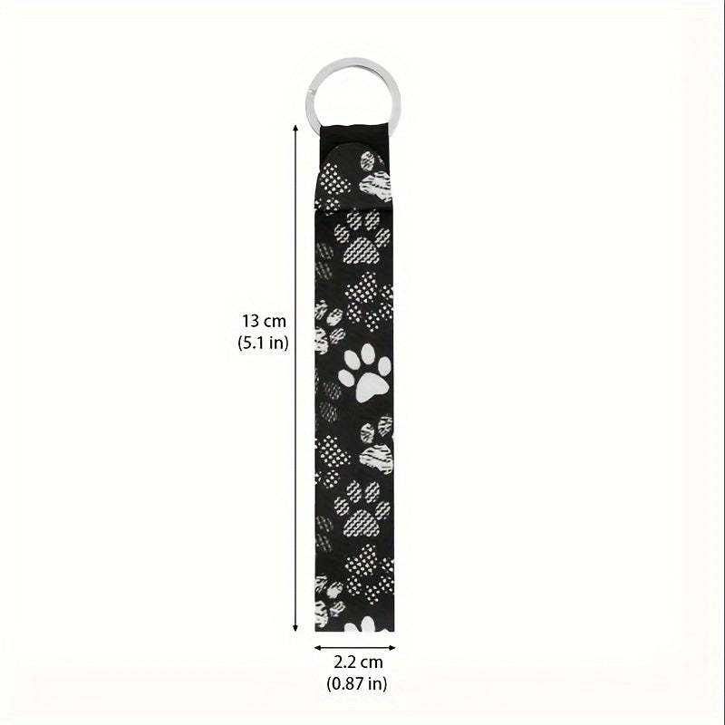 White Dog Paw Print Keychain Wrist Strap Polyester Durable Accessory