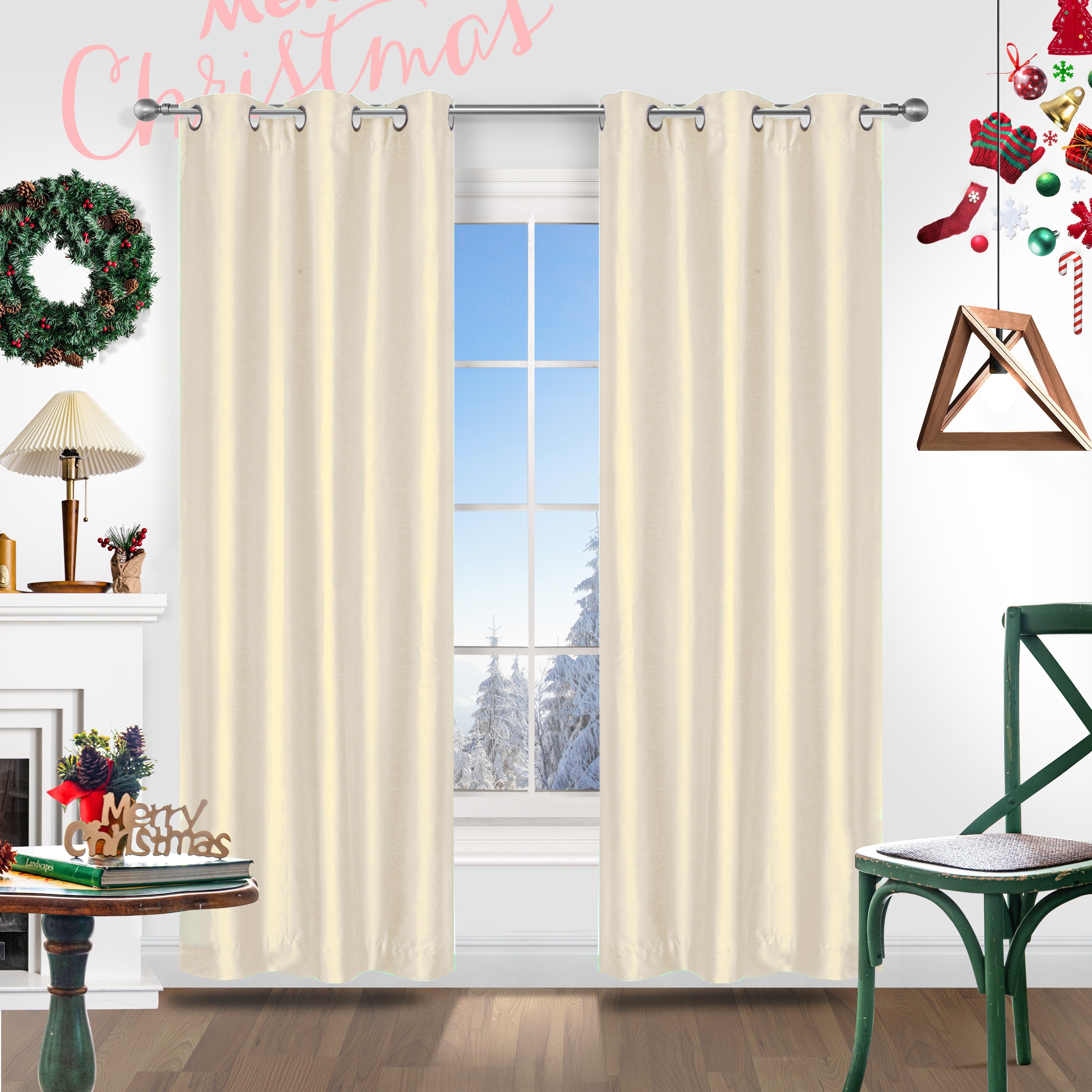 Red Christmas Curtains 2 Pieces Faux Silk Grommet Top for Living Room Bedroom Office