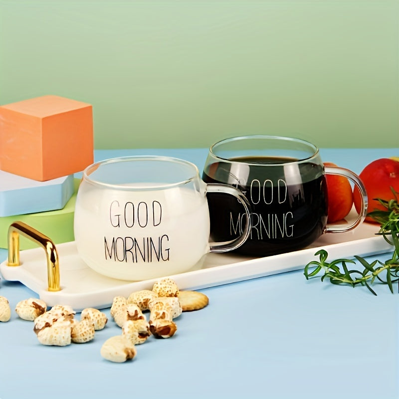 Set of 2 Nordic Glass Cups for Coffee Cereal Milk Tea Transparent Stylish