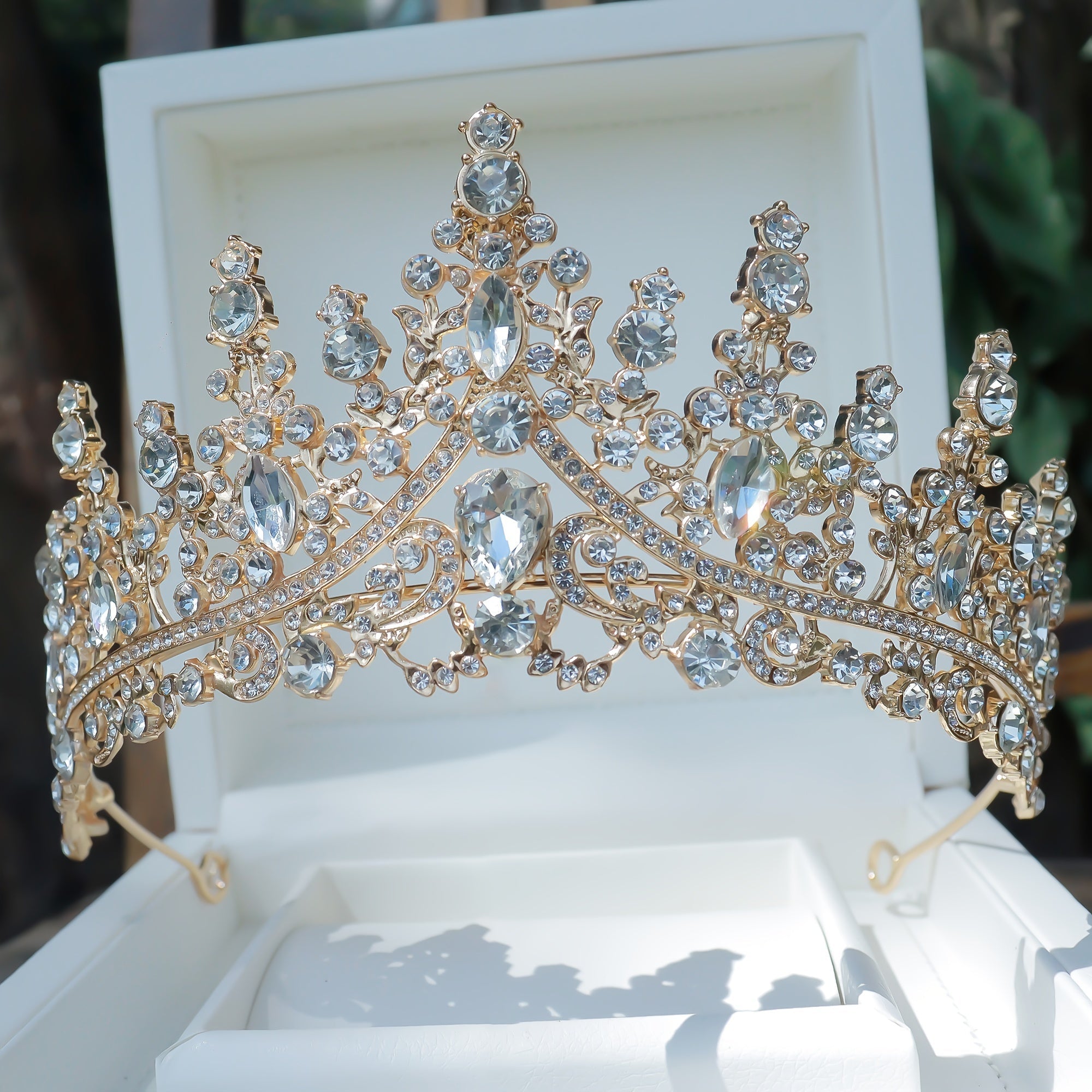 Rhinestone Leaf Crown Tiara for Bridal Princess Costume Wedding Party Accessories