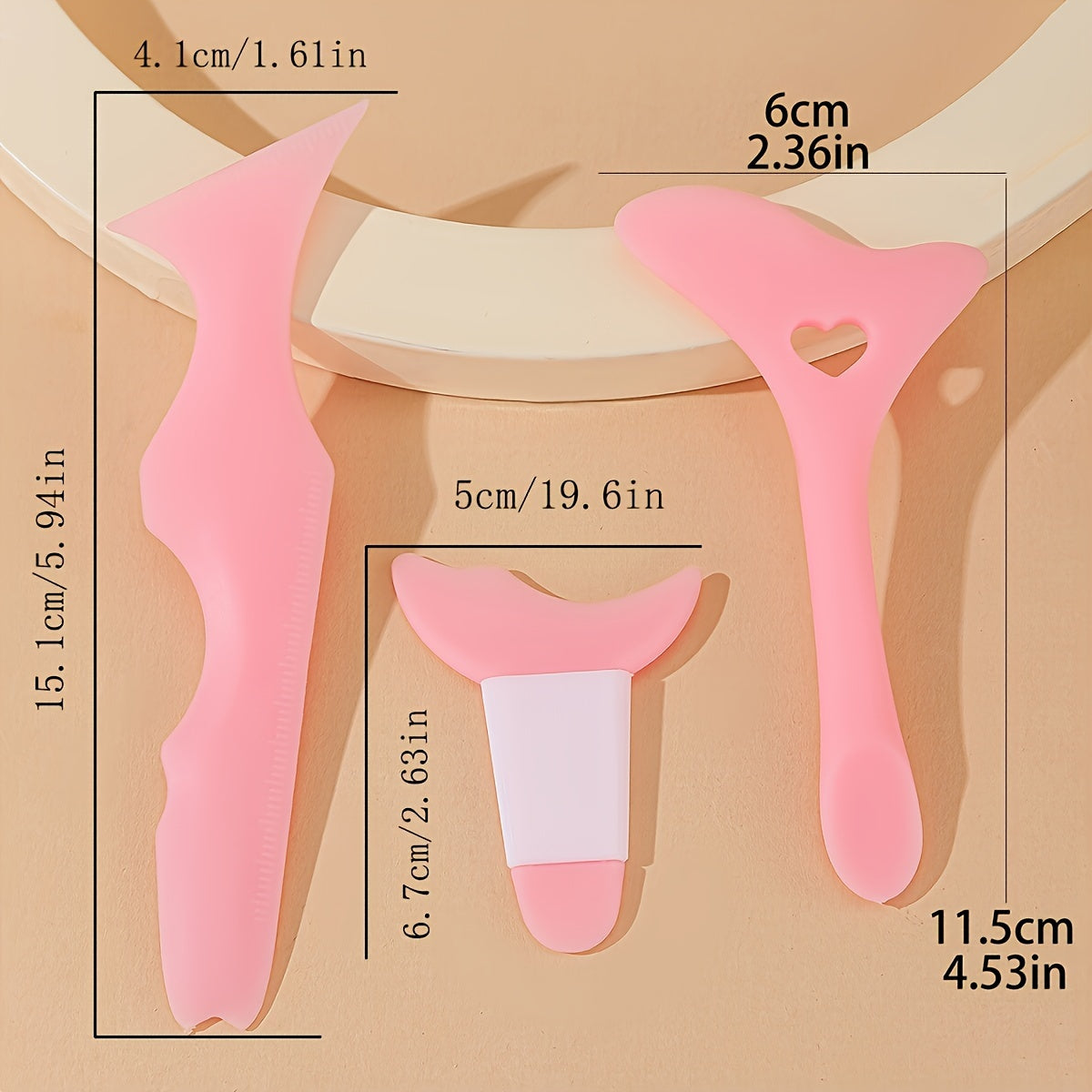 3 ta silikon makiyaj qo'llanmalari to'plami, mukammal qalam, kirpiklar va qoshlar uchun pushti rangda, barcha teri turlari uchun mos, hid qo'shilmagan.