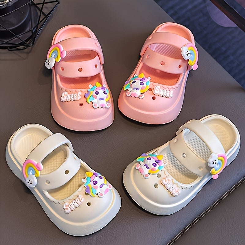 Yangi Qizlar' Mary Jane Multfilm Unicorn Naqshli Yumshoq Taglikli Poyabzal, Ichki va Tashqi Foydalanish uchun Har Mavsumda Yengil, Havo O'tkazuvchi va Qaytmas, Bog' va Plyaj uchun Qulay