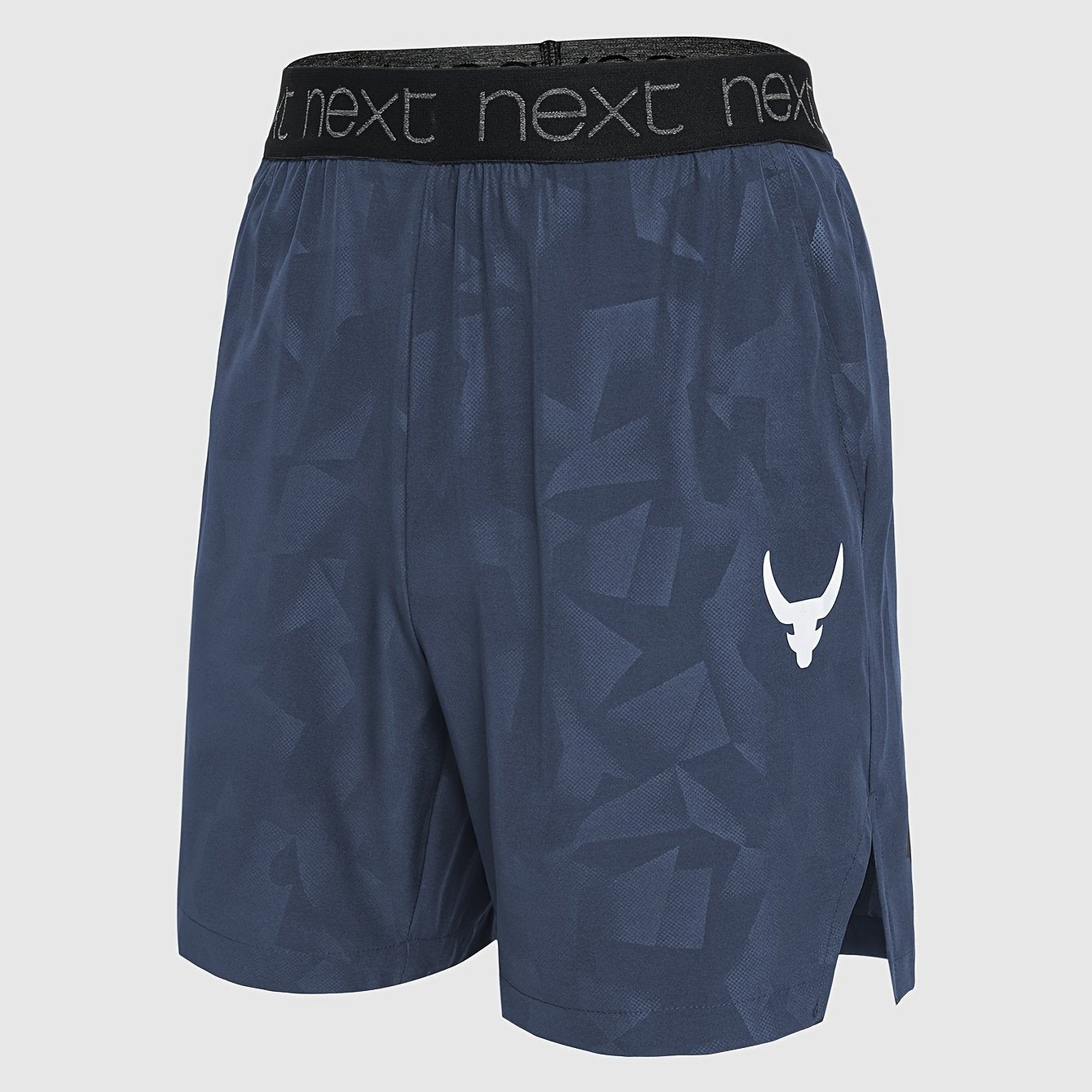 Men's Bull Skull Print Athletic Shorts Polyester Elastic Waist Pockets Quick-Dry Summer