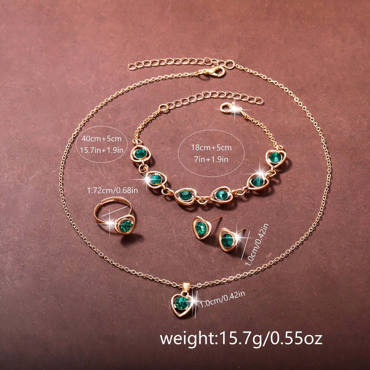 Ladies' Quartz Watch with Peach-Shaped Dial and Matching Heart Jewelry Set