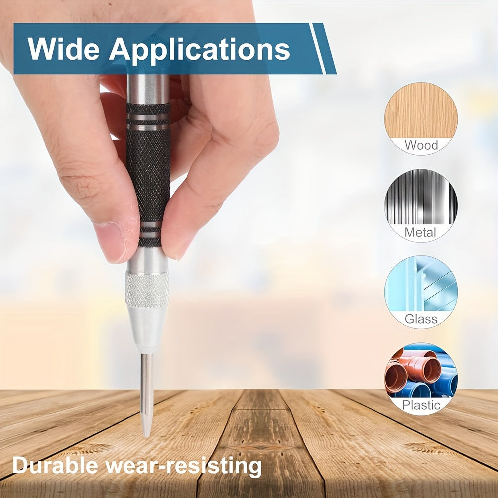 2 piezas de punzón de centro automático de alta resistencia, acero inoxidable, cromo, 12.7cm para metal, plástico, madera