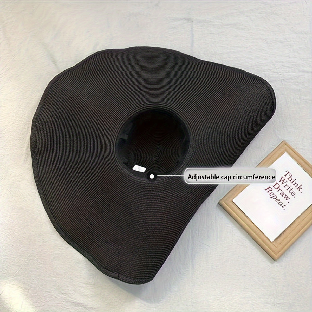 Foldable Black Straw Sun Hat with Wide Brim UV Protection for Beach Travel