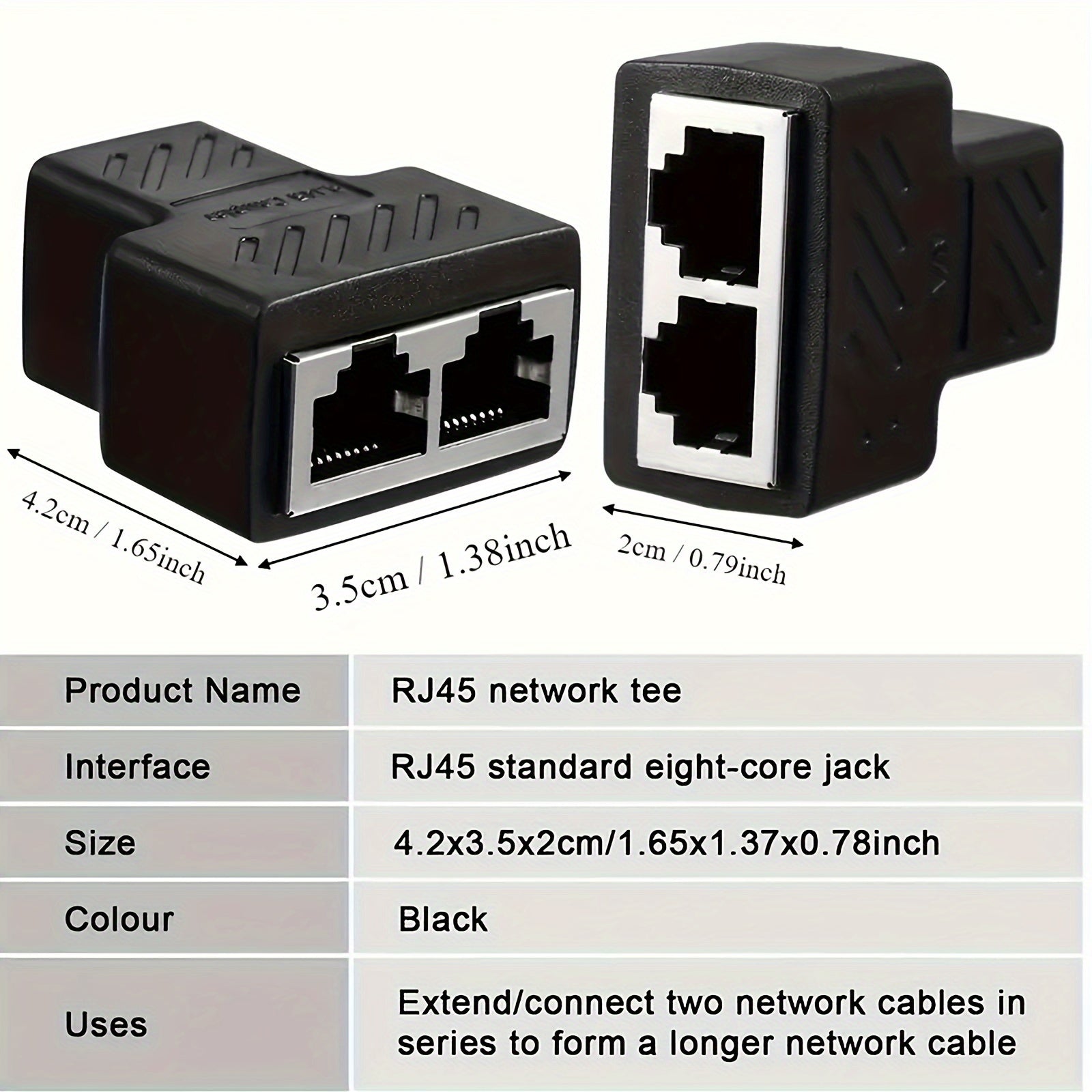 Ethernet Splitter Adapter Female to Female Matte Black for Cat5 Cat6 Internet Sharing