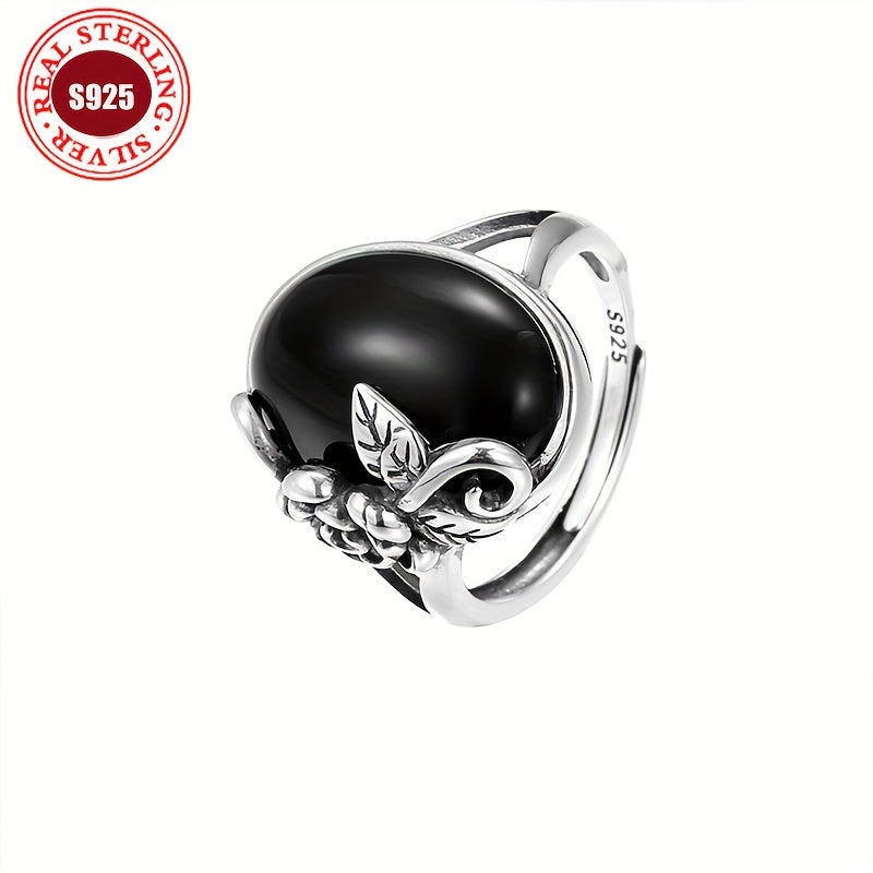 Винтажное роскошное кольцо с розой - Элегантное регулируемое кольцо из 925-й стерлинговой серебра с имитацией нефрита, идеальный подарок для нее