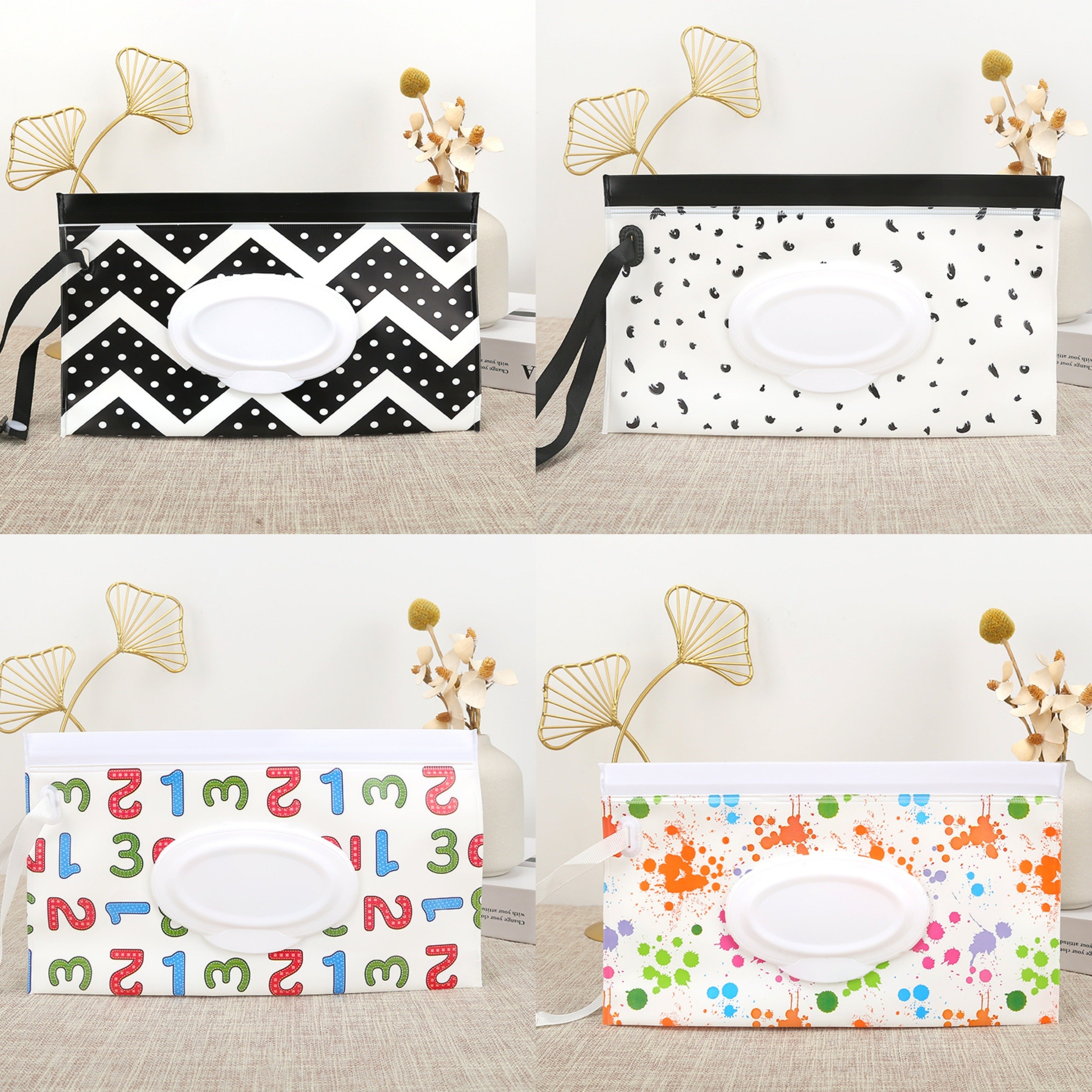 Set of 2 or 4 Reusable Wet Wipe Dispenser Bags for Travel