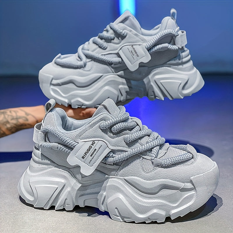 Men's Light Gray Chunky Sneakers Breathable Mesh Hidden Height Increase Casual Athletic Shoes
