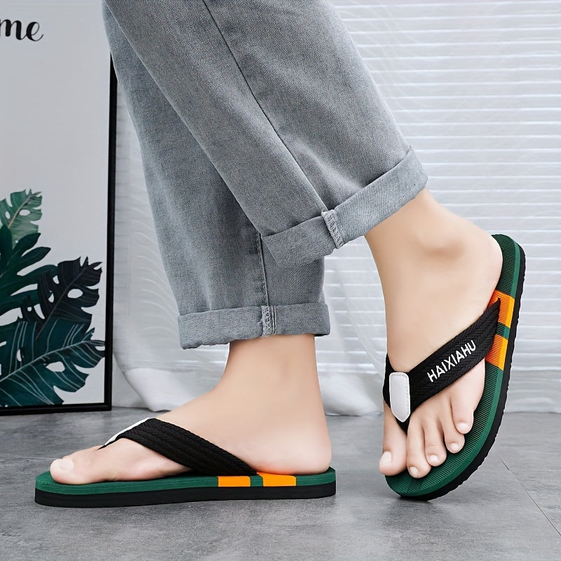 Men's Flip-Flops Green Black White Rubber Sole Indoor Outdoor Lightweight