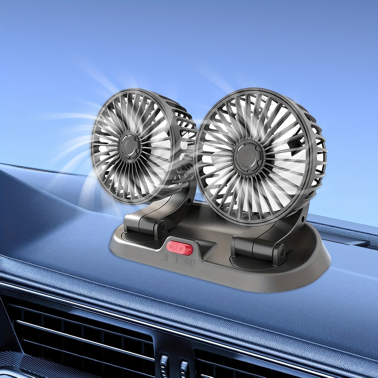 USB Rechargeable Portable Car Dual Fan with Adjustable Speed and Rotatable Heads