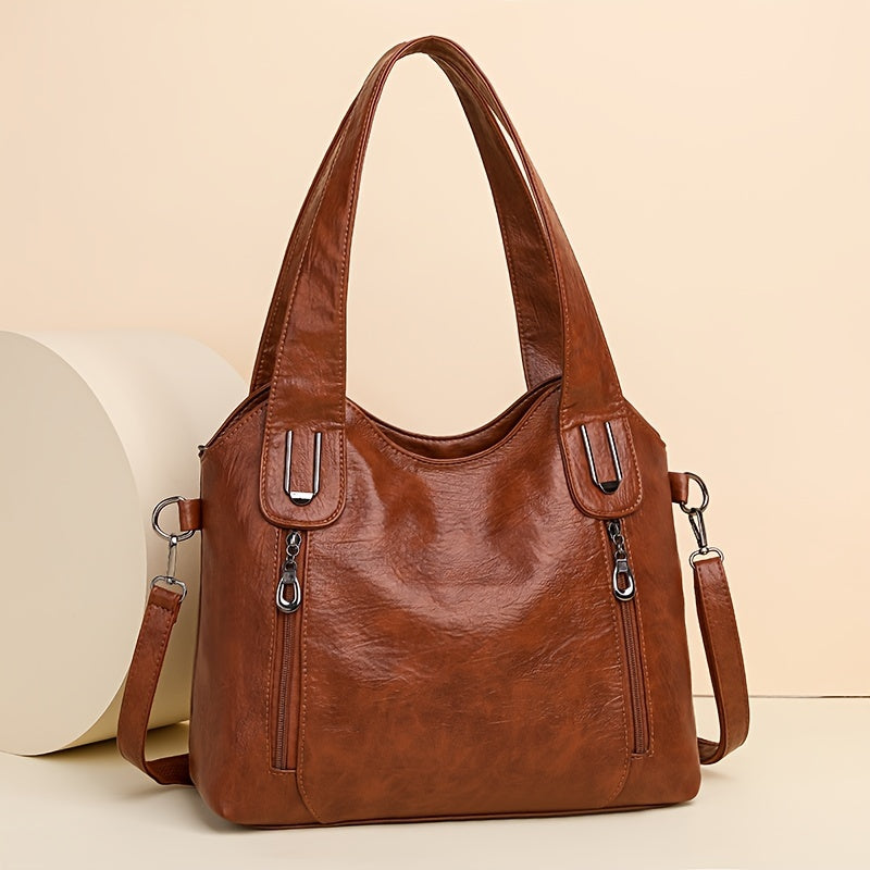 Women's Light Brown Tote Bag with Detachable Strap Zip Closure Multiple Compartments Fashion