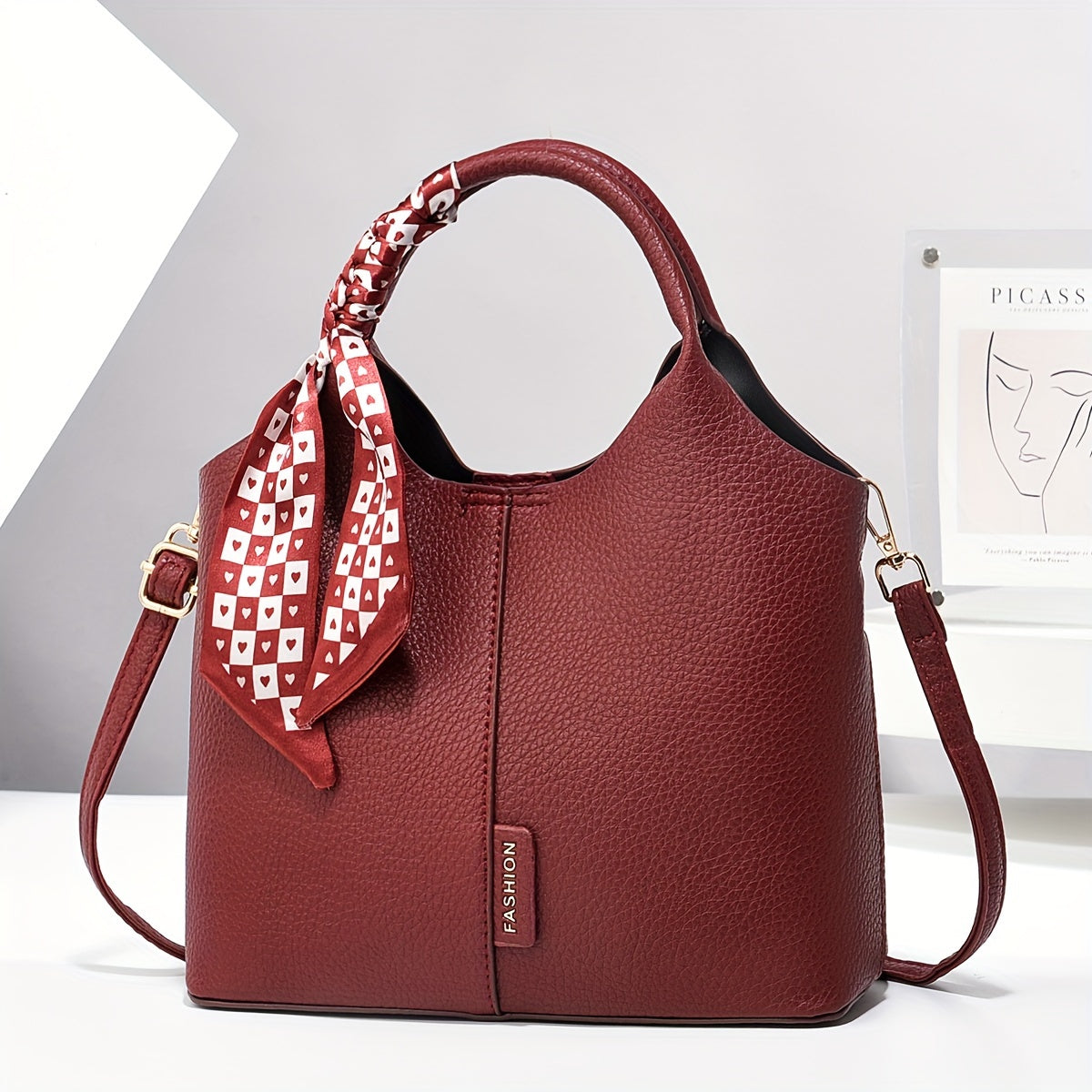 Винтажная сумка-ведро со шарфом, большая вместимость, сумка через плечо, регулируемый ремень, застежка на молнии, складная и без подкладки с окрашенными краями, подходит для бизнеса, свиданий и путешествий.