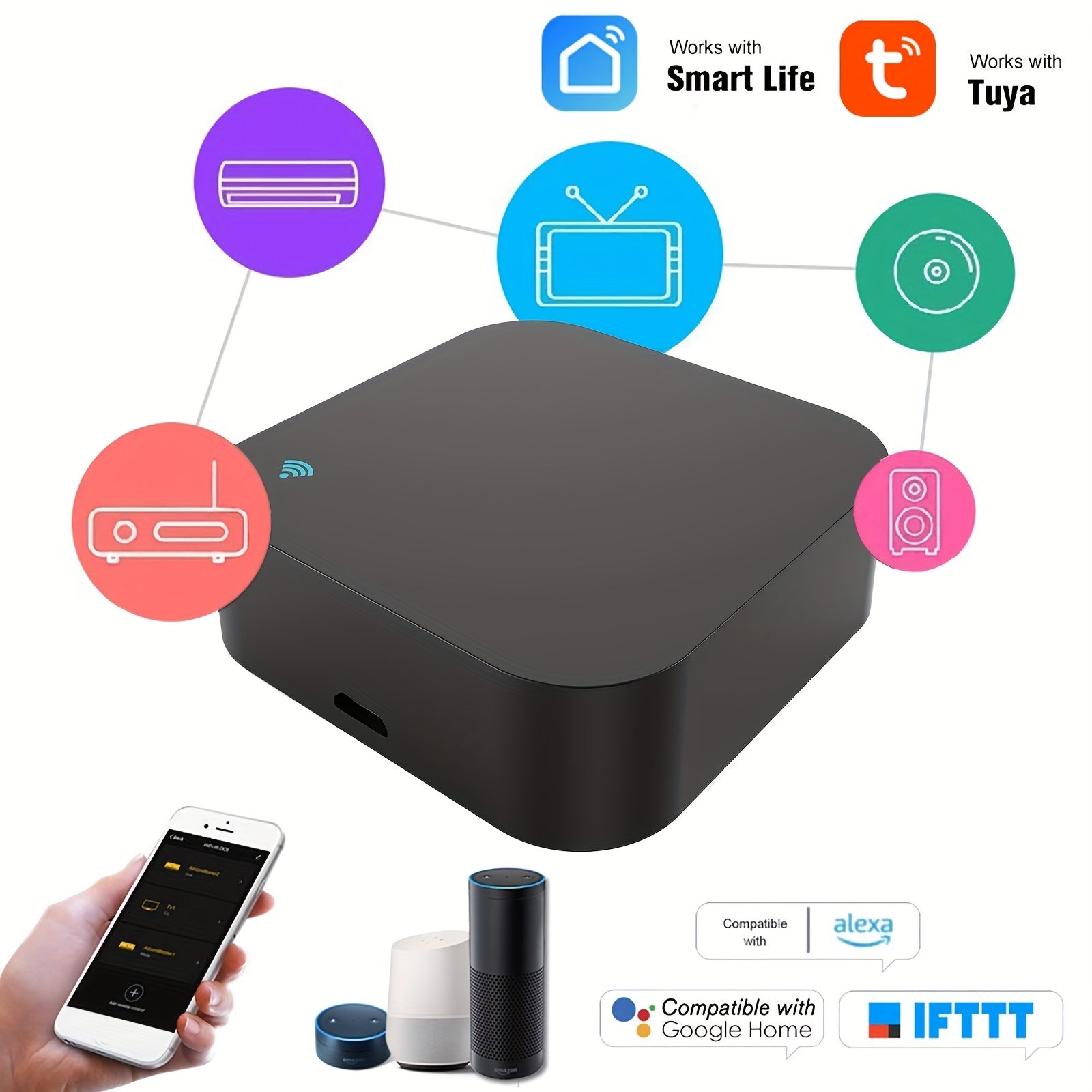 Tuya Mini Smart Wifi IR Uzoqdan Boshqarish Pult TV, DVD, AUD, AC uchun, Amazon Alexa va Google Home tomonidan boshqariladi.