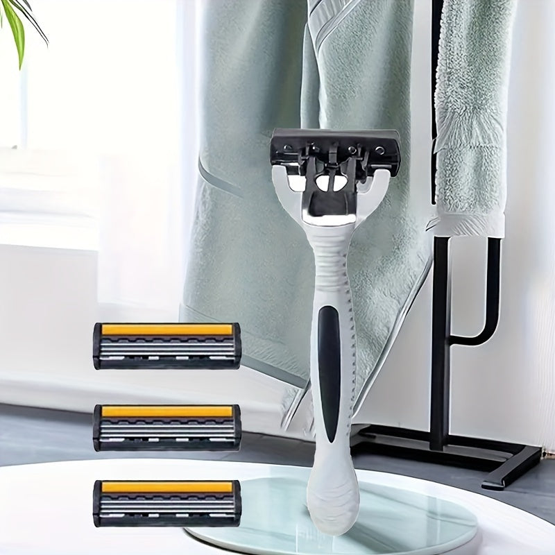 Men's Manual Razor Stainless Steel Blades Non-Slip Handle for Beard and Mustache Grooming