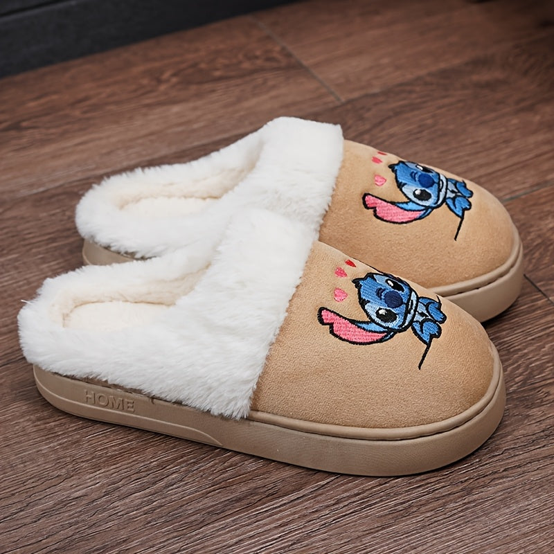 Мужские и женские флисовые тапочки с мультяшной строчкой, вышитые, нескользящие, для дома и улицы